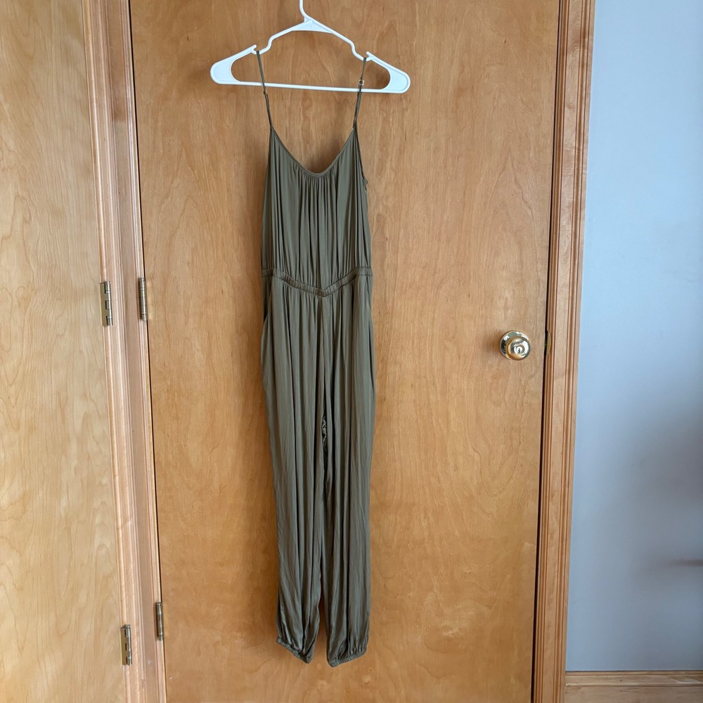 Nation LTD Jumpsuit Womens XS Olive Green Spaghetti Strap Elastic Waist Jogger